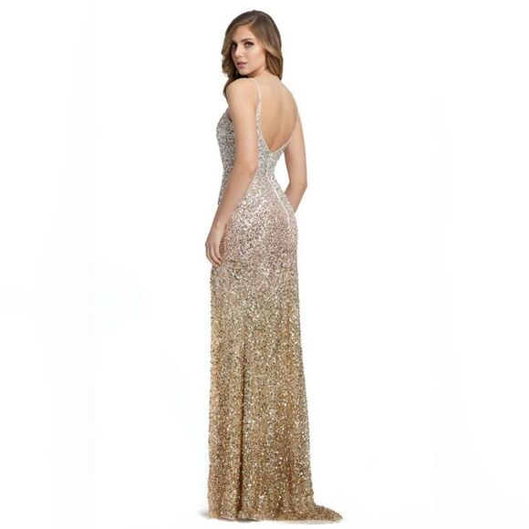 Mac Duggal embellished sequins ombré color long gown with slit style 5064 size 6 - Picture 2 of 15